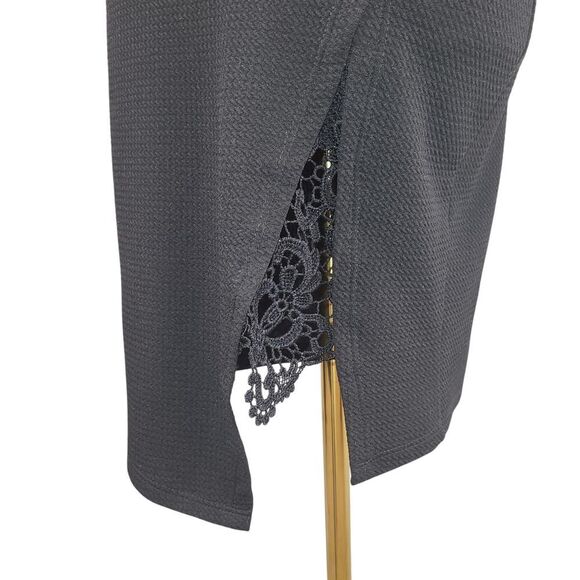 Papaya Medium Black Bodycon Dress V-Neck Lace Trim USA Black Gray White Print - Picture 11 of 16